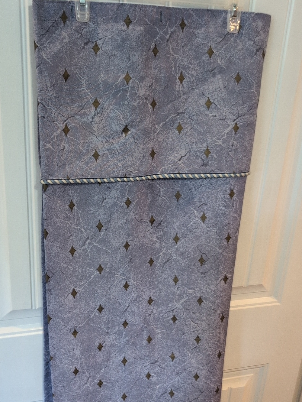 Vintage Gray/Blue Marble-Print Shower Vurtain with Diamond Motif